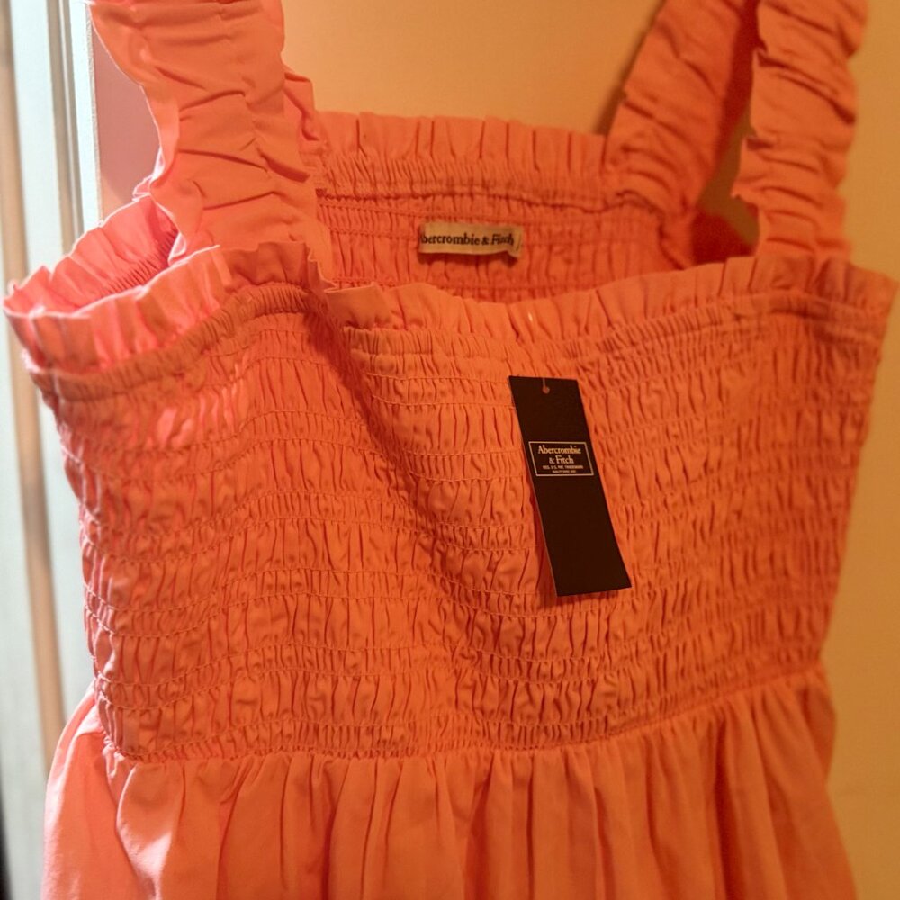 Abercrombie & Fitch Women's Smocked Tiered Mini Dress - Peach/Coral - Size Small